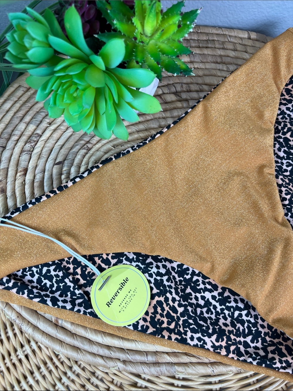 Maaji Reversible Bikini Bottoms in Mustard Gold and Leopard